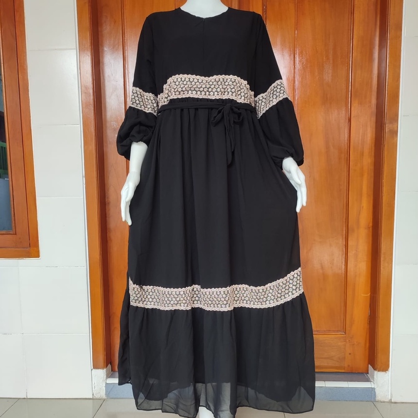 gamis ceruty babydoll renda besar full puring