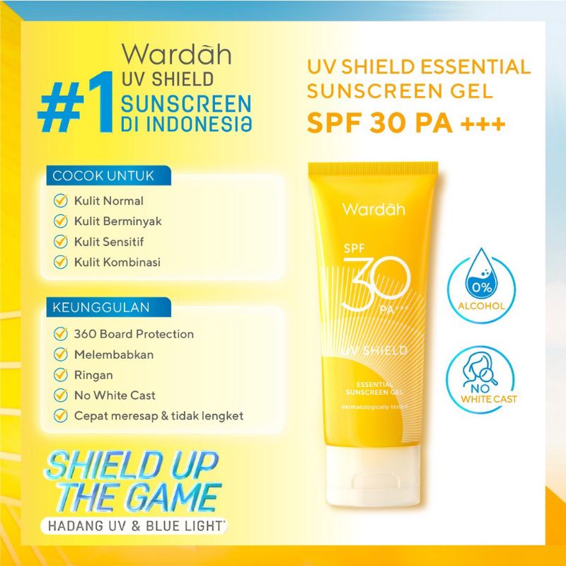 Wardah UV Shield Aqua Fresh Essence SPF 50 PA+++ 30ml | Essential Sunscreen Gel SPF 30 PA+++