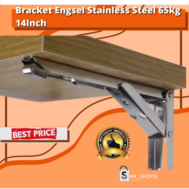 Bracket Siku Rak Engsel Stainless Steel 65Kg Besi Siku Tembok Rak Dinding Lipat