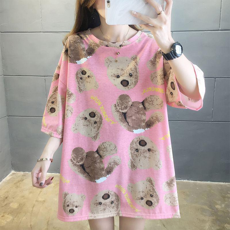 [BISA COD] Oversize Tee Tshirt Wanita Model Longgar Motif Teddy Bear Coklat