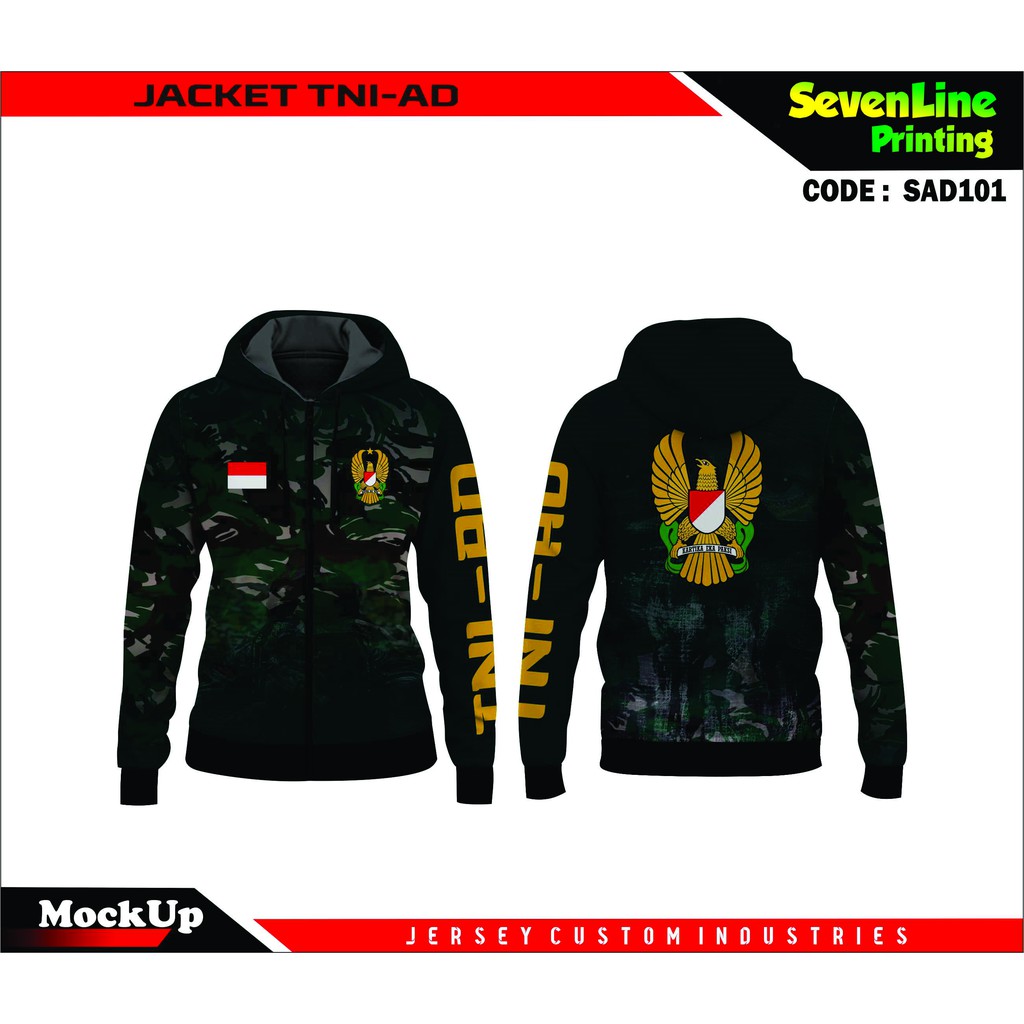 Jaket TNI AD Full Printing Custom Nama dan Logo Sesuai Keinginan