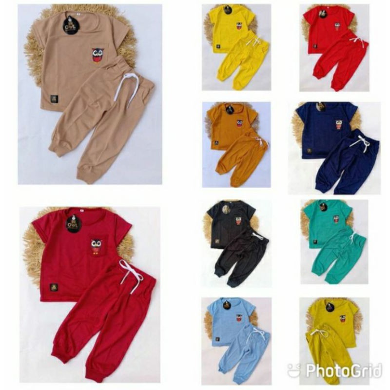 setelan owl, setelan joger anak, baju anak