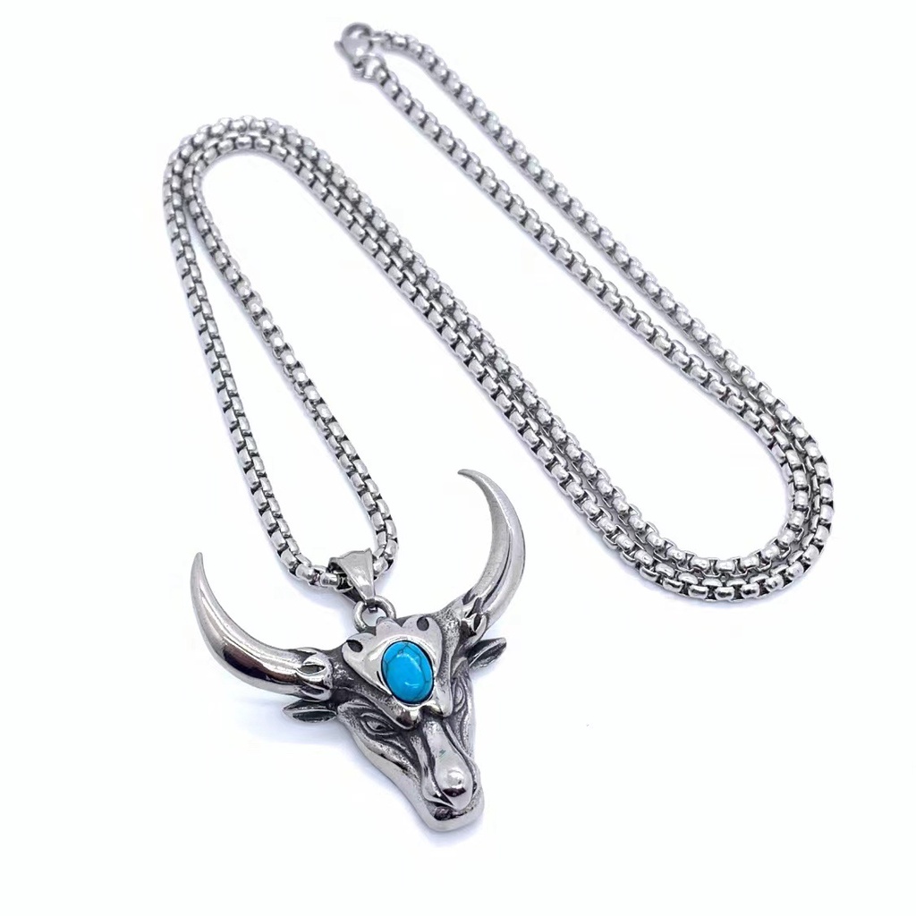 Kalung Liontin Kepala Banteng Bahan Logam Gaya Gothic Punk Hip Hop Untuk Pria