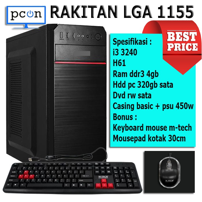 PC RAKITAN WARNET OFFICE i3 3240/ram 4g bonus KEYBOARD MOUSE