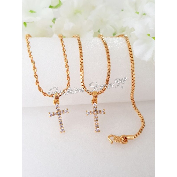 Kalung salib itali / kalung salib model ikal full mata perhiasan lapis emas xuping