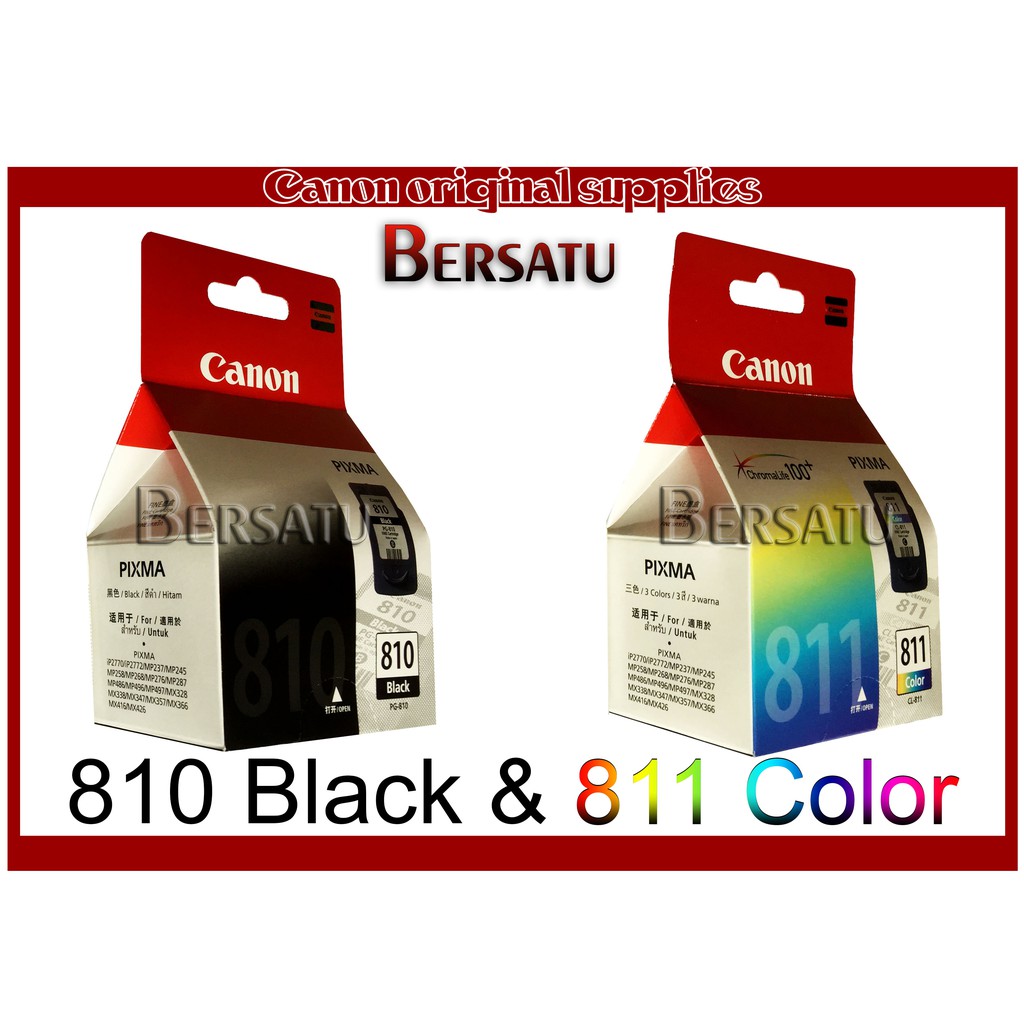 Paket Cartridge ☙ Canon ⑴ PG 810 Ori Black &amp; ⑴ CL 811 Color/Colour Original Catridge 100%