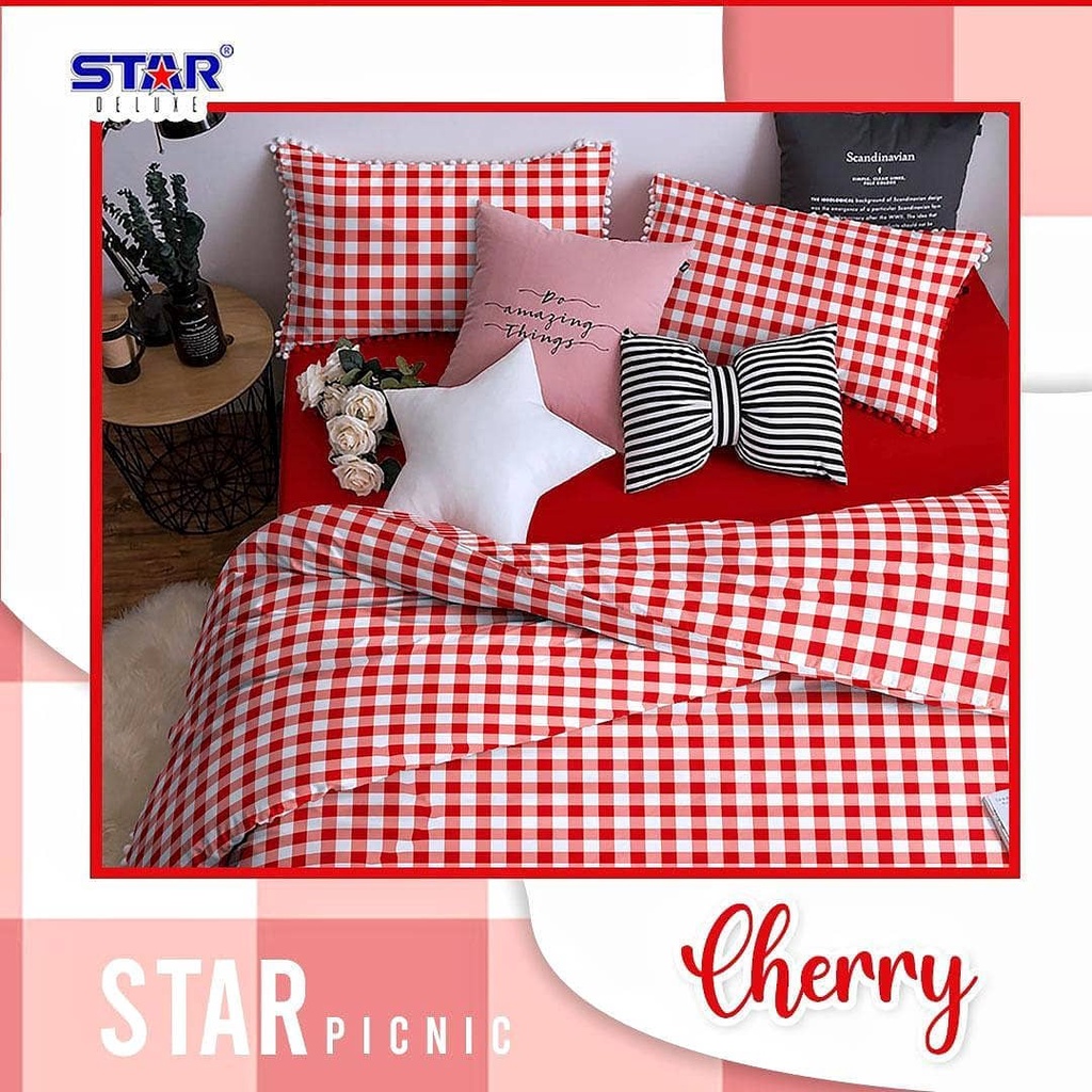 Bahan kain sprei katun lokal motif kotak 2 cm Star Picnic