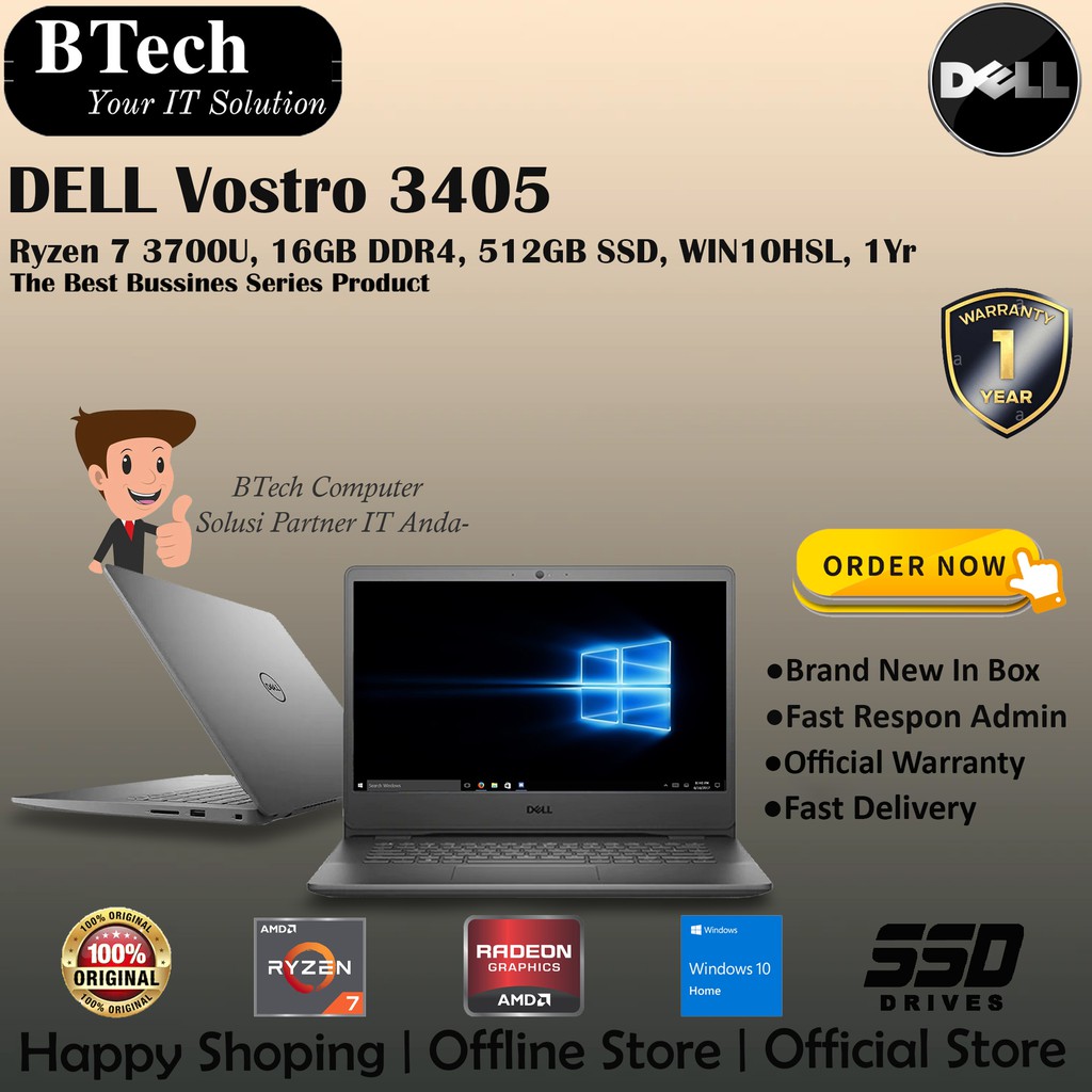 DELL Vostro 3405 AMD Ryzen 7 3700U 16GB DDR 4, 512GB SSD, WIN10HSL, 1YR