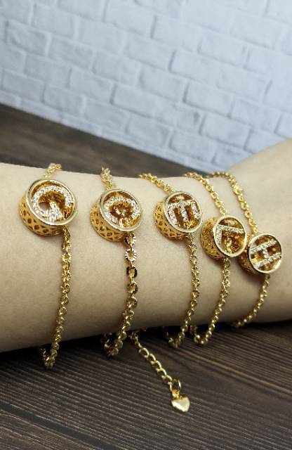 Fifi Fashion Gelang Huruf Abjad Inisial Mutiara Gold Perhiasan Wanita Trend Artis NEW