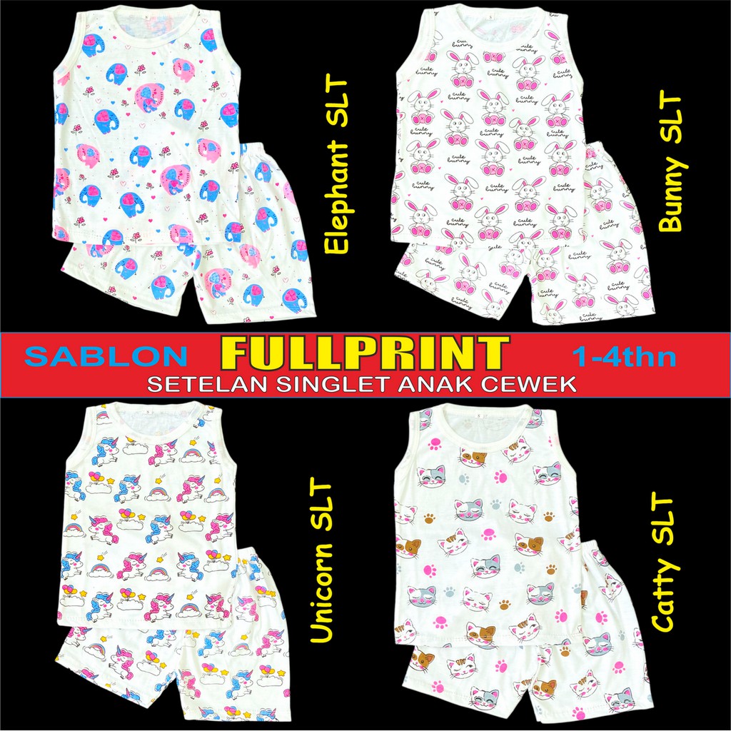 RAINBOW - SETELAN BAJU TIDUR SINGLET ANAK CEWEK / PIYAMA ANAK SINGLET CEWEK 1-4 TAHUN