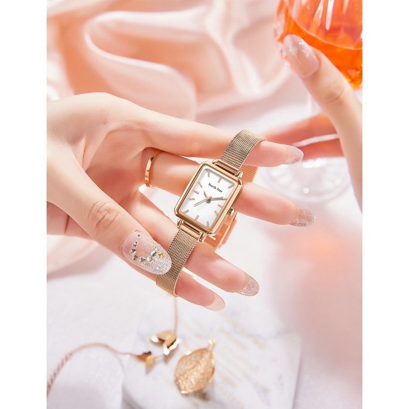 Jam Tangan Wanita Fashion Terbaru North Star 2 CM Tanggal Aktif , Plus Box + Kartu  Manual Book/Jam 