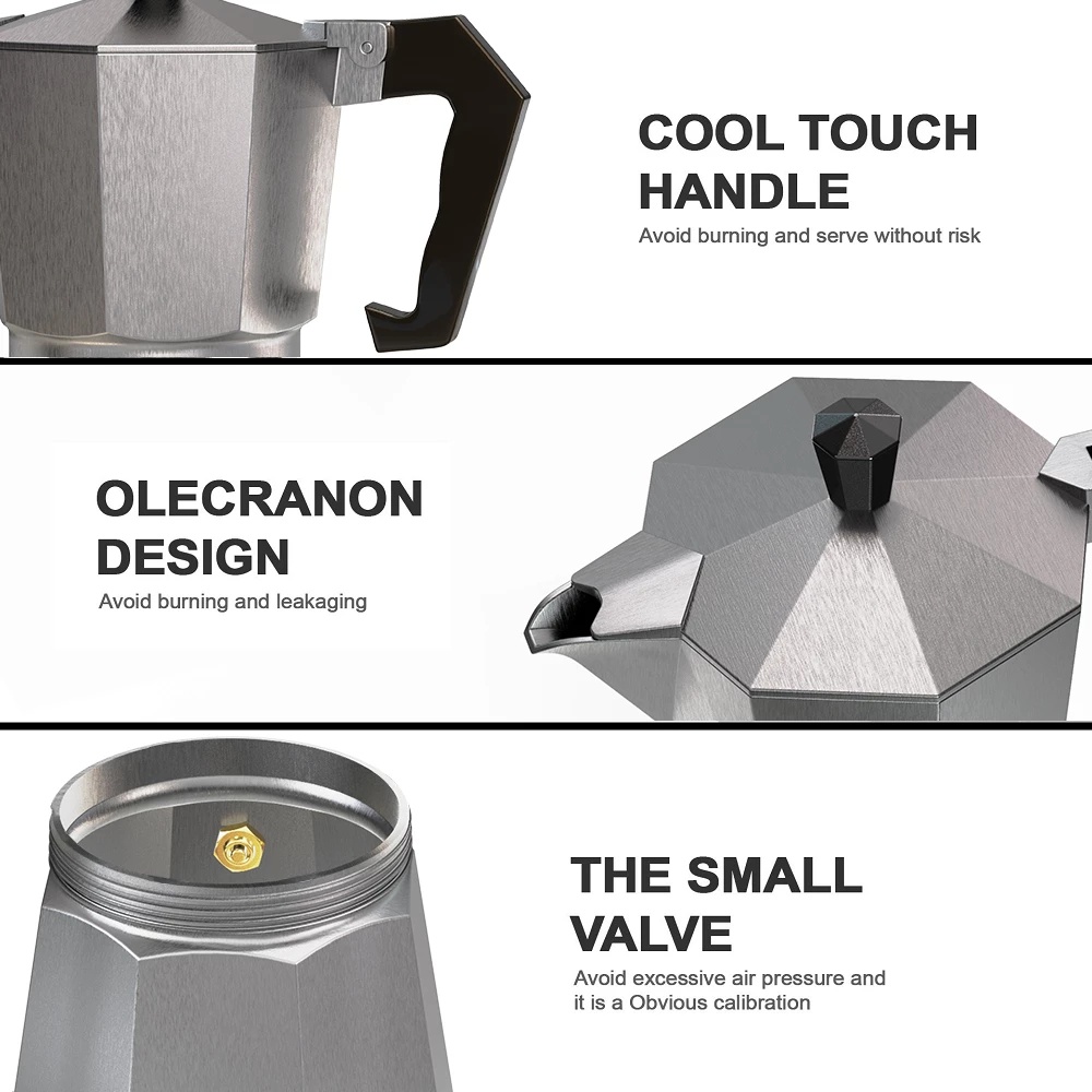 [50ML Aluminum Mocha Coffee Kettle ][European Octagonal  Coffee Maker][ Espresso Percolator Stovetop Mocha Pot][Portable Office Mocha Pot]