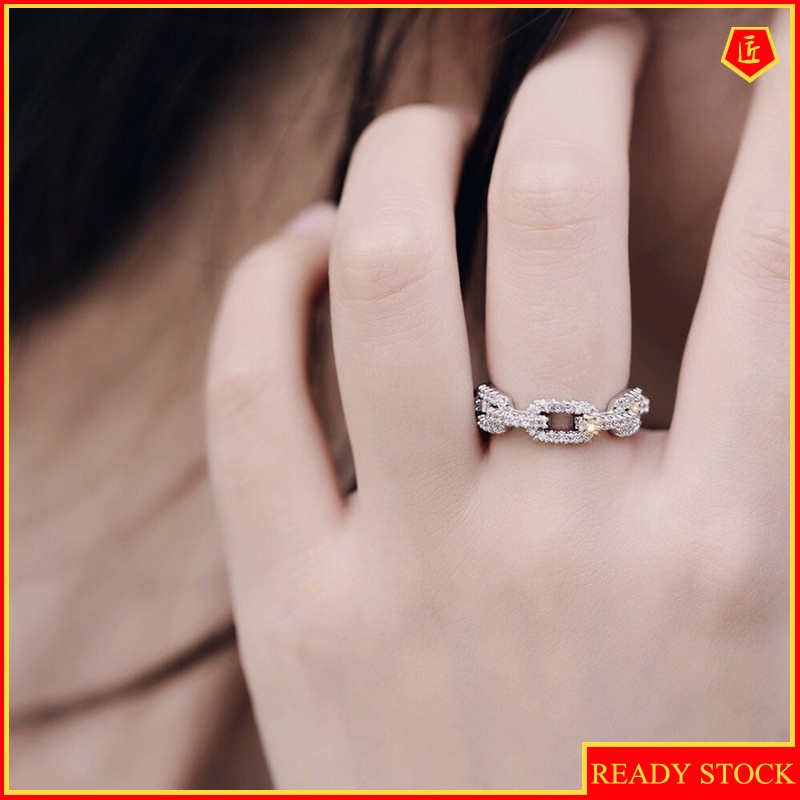 [Ready Stock]High-Grade Full Diamond Chain Ring Fashion Personality