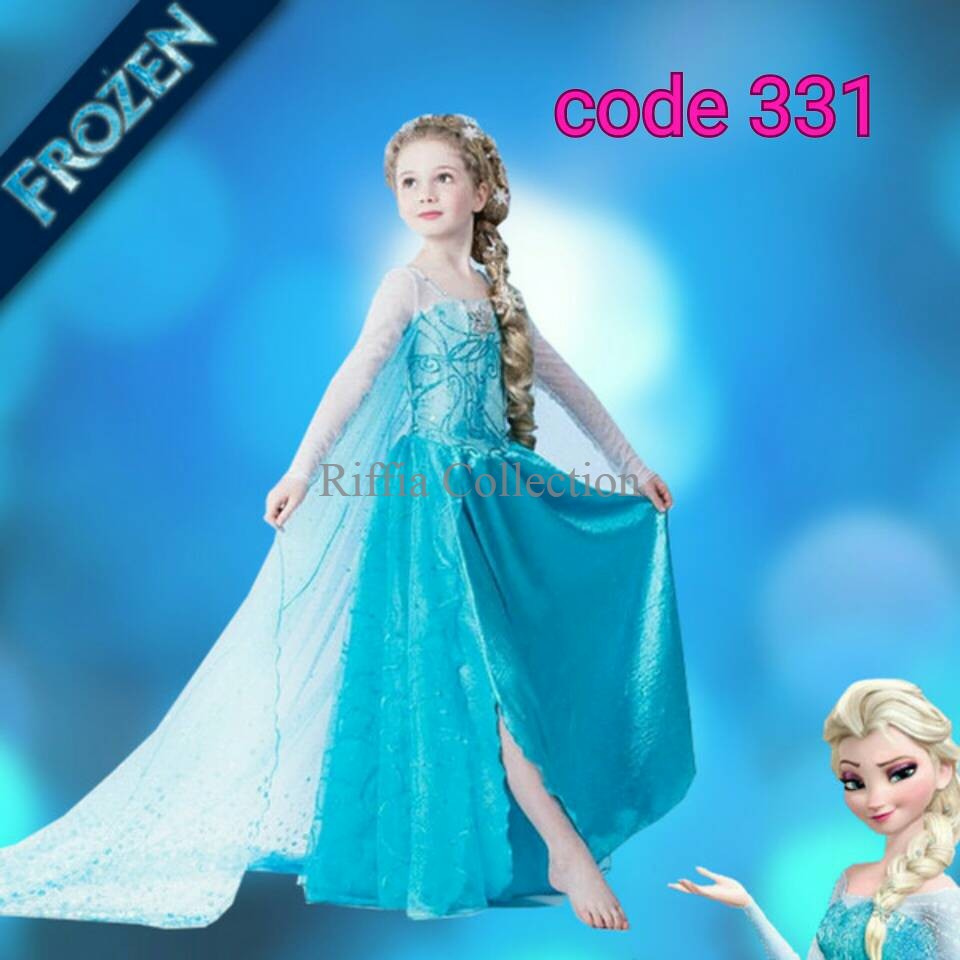 Cantik Lucuuuu Dress Elsa Frozen Sayap Panjang Biru Kostum