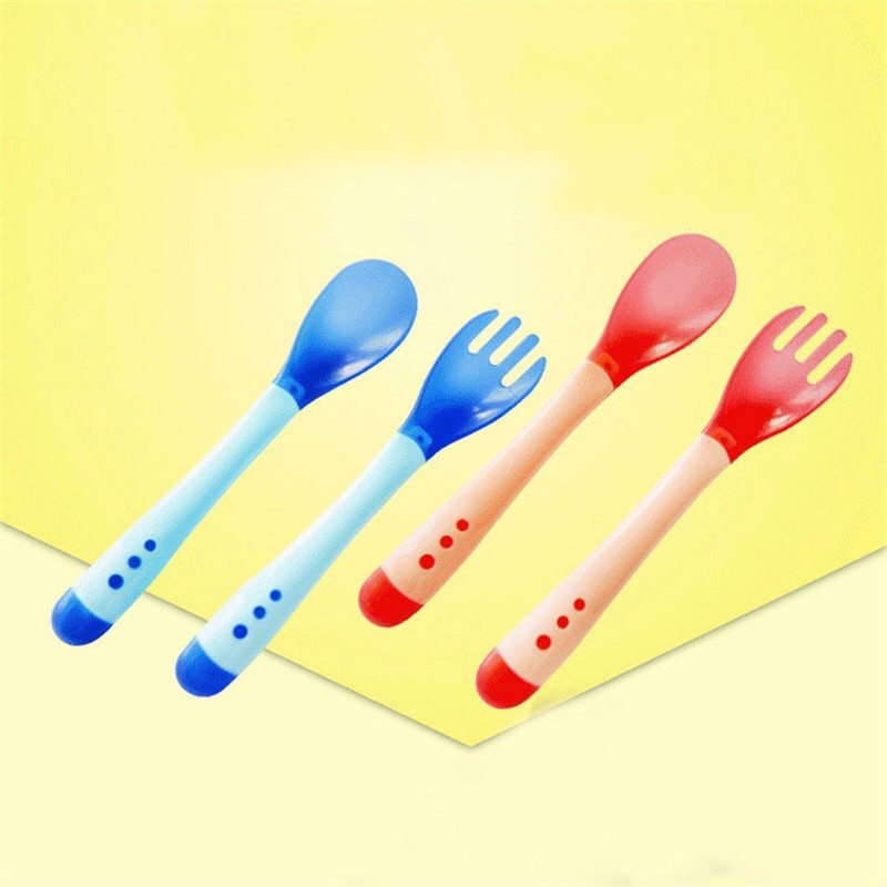 Sendok garpu silikon Bayi sensor Indikator Panas Mpasi perlengkapan makan bayi Baby Spoon Fork