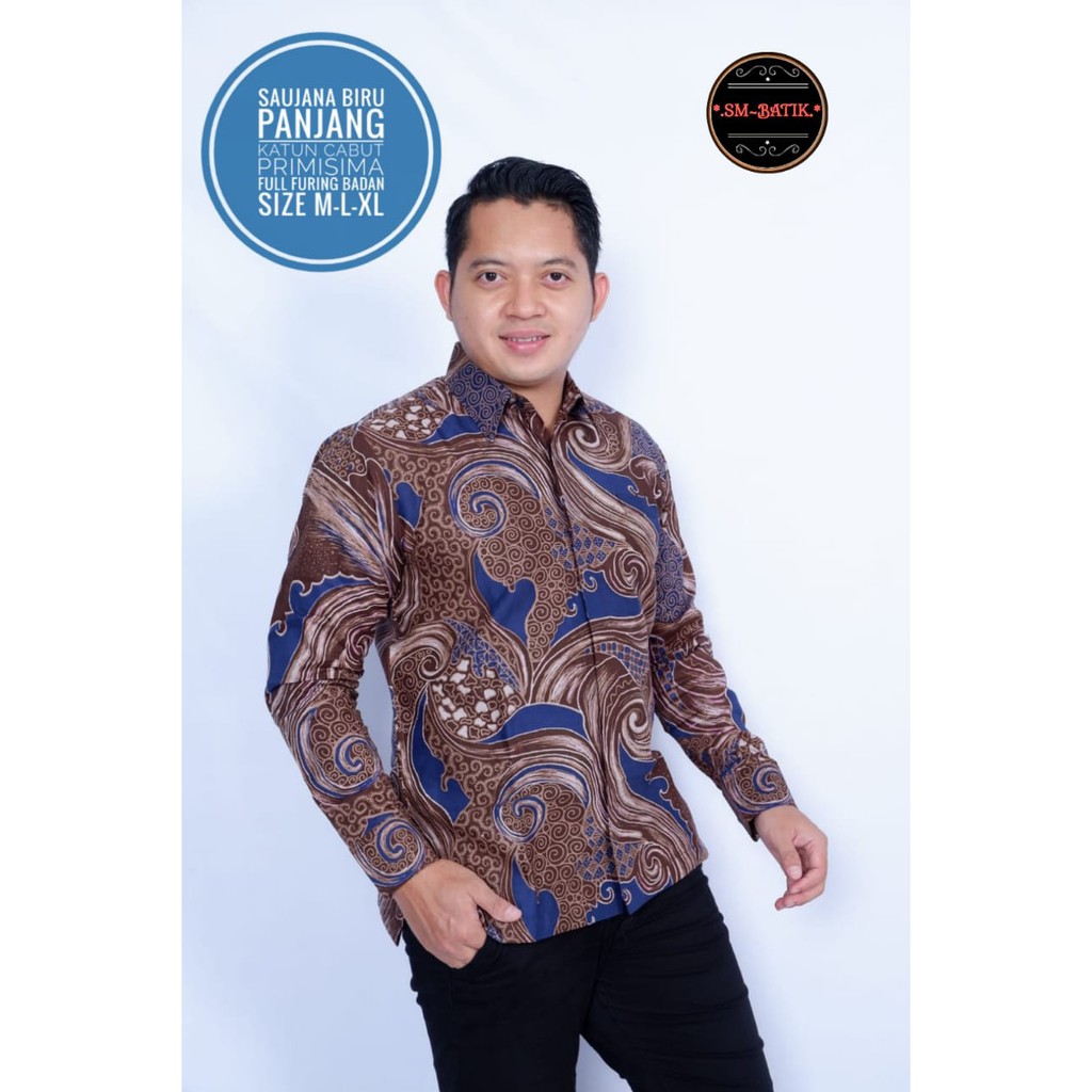 SAUJANA BIRU SM BATIKSOLOAMANAH BAJU KEMEJA BATIK SOLO PRIA LENGAN PANJANG LAPIS FURING ATASAN BATIK PREMIUM MODERN KATUN HALUS CENDRAWASIH KUNING CENDRAWASIH UNGU BANGAU LEMON WISAKA MERAH PARANG KAWIBAWAN PERMANA MERAH BANGAU LEMON PANJI LESMONO NAVY