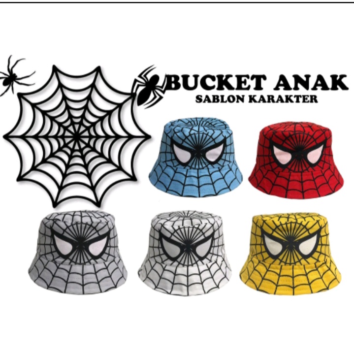 Topi Bucket Anak Spider Motif Lucu Bucket Anak  Laki Motif Karakter Full Print - Topi Anak Cowok Karakter Lucu