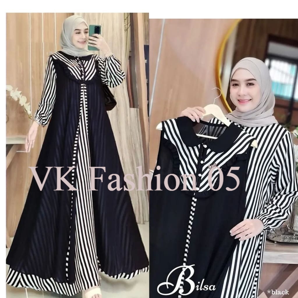 COD -GAMIS MODERN Bilsa Dress Gamis Muslim 2in1 Shakila Salur Combi Cerutty Premium Fashion Maxy Gau