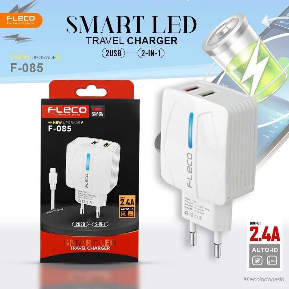 MINIGO~Smart Charger TC Fleco F085 new 2 usb output 2,4A Real led + kabel CASAN FLECO F-085