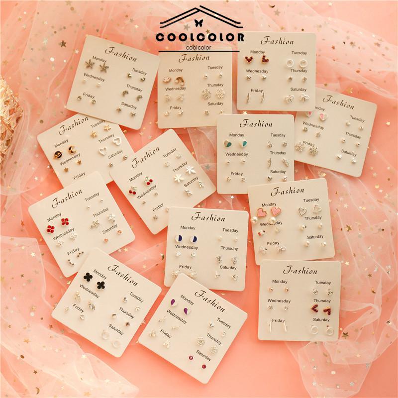 COD1 Set Satu minggu anting-anting set 925 anting mutiara fashion sederhana anting perhiasan kecil- cl