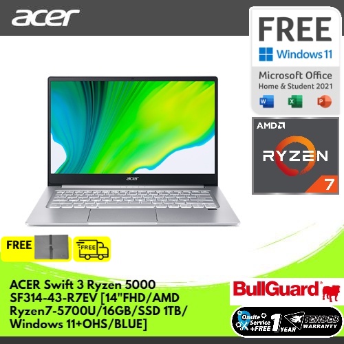 ACER SWIFT 3 RYZEN 5000 SF314-43-R7EV [14"FHD/AMD RYZEN7-5700U/16GB/SSD 1TB/WINDOWS 11+OHS/BLUE/] NX