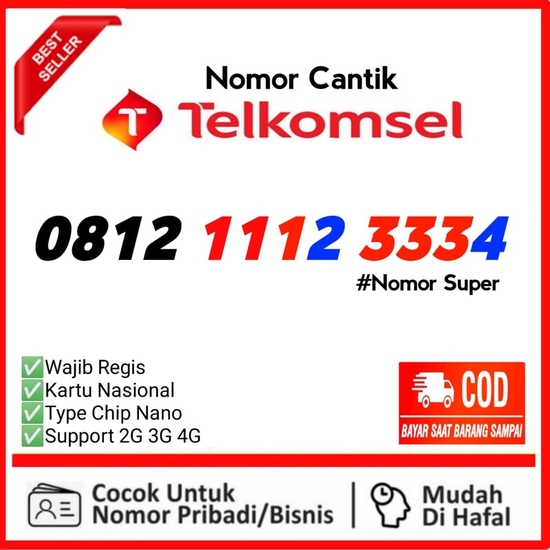 Nomor cantik Telkomsel 1112 3334