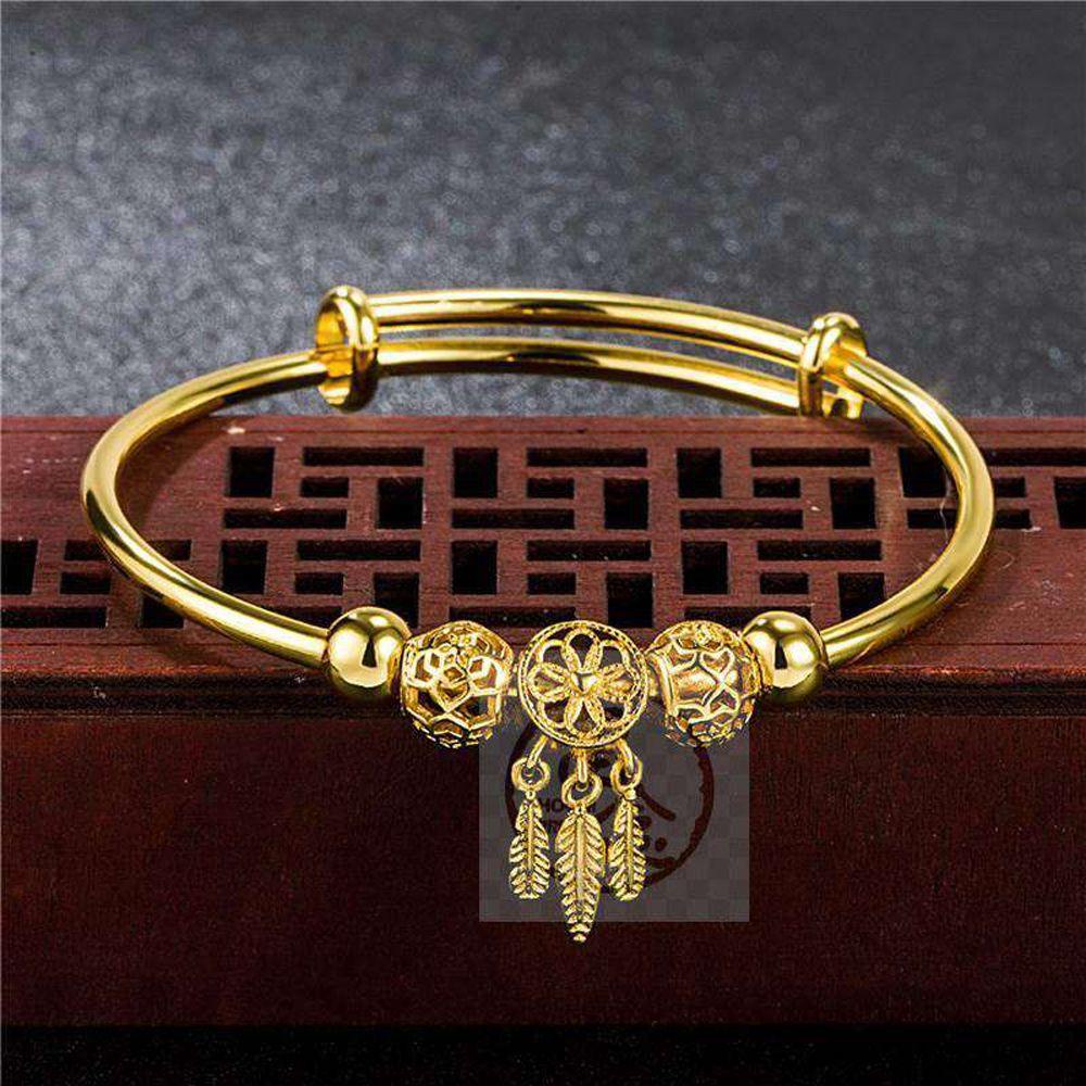 [Elegan] Wanita Pasir Gelang Emas Bangle Temperamen Penangkap Mimpi Niche Desain Rumbai Manik Tangan Rantai