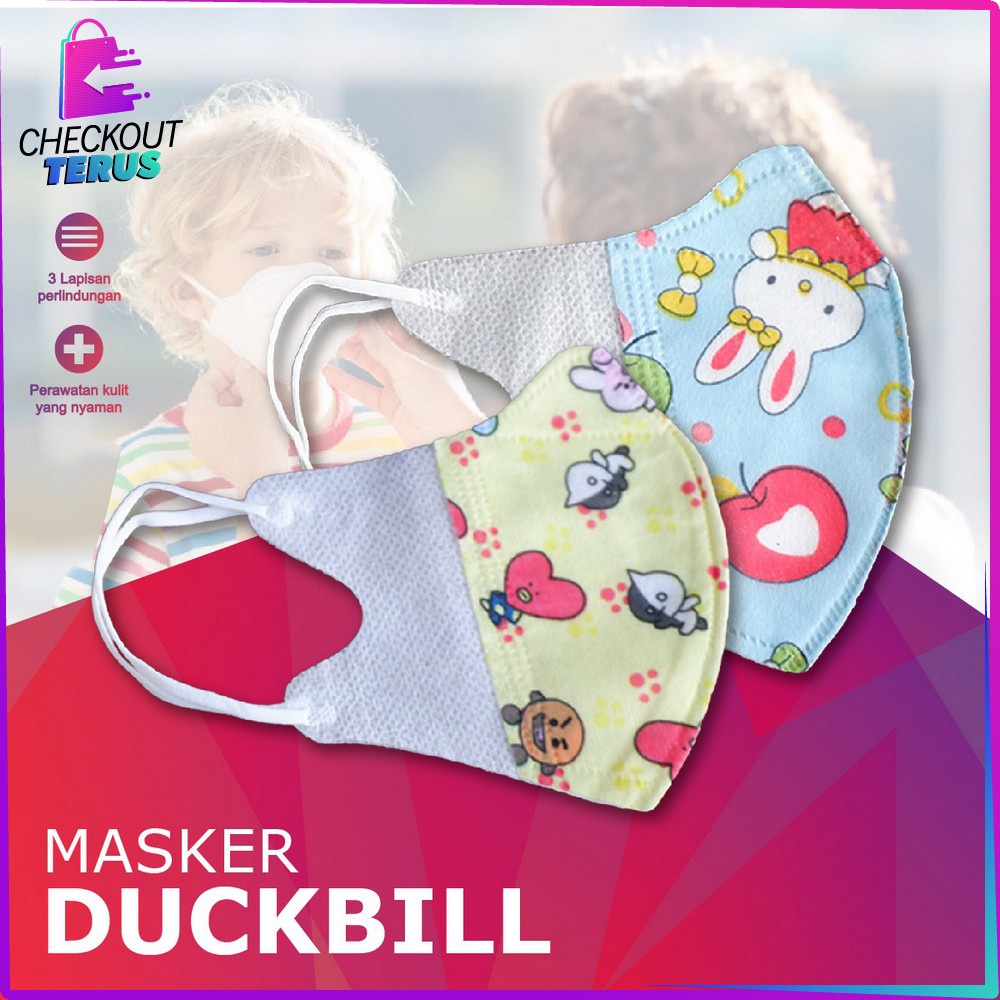 CT C280 Masker Anak Duckbill 50Pcs 3Ply Karakter Kartun Masker Duckbil Anak Sekali Pakai Earloop Kids Face Mask