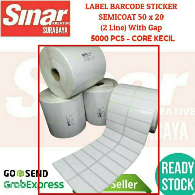 

LABEL BARCODE SEMICOATED SIZE 50x20 (2 LINE) with GAP - 5000 PCS