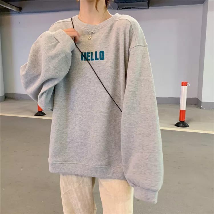 HELLO GOODBYE SWEATER WANITA - ATASAN TEBAL PREMIUM