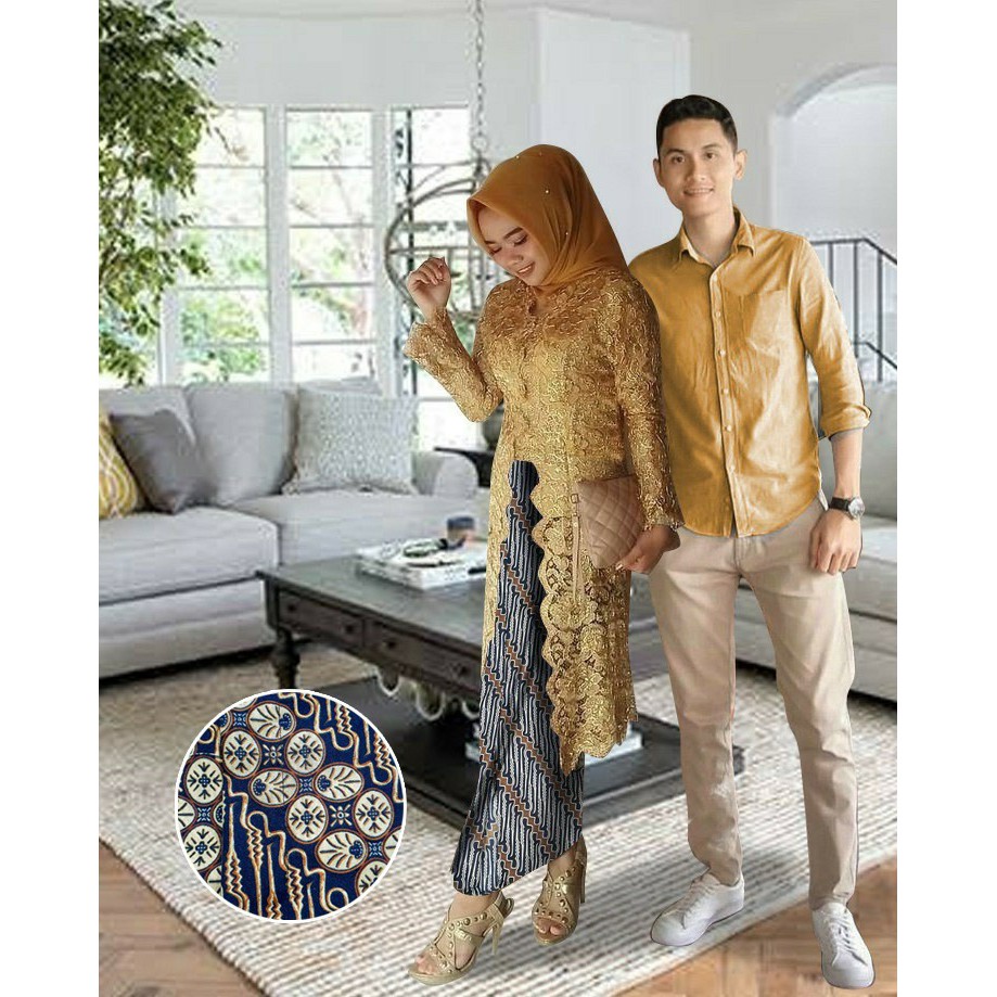 HOPYLOVY - Baju Couple Pasangan Kondangan Brukat Kebaya Dan Kemeja Nurti