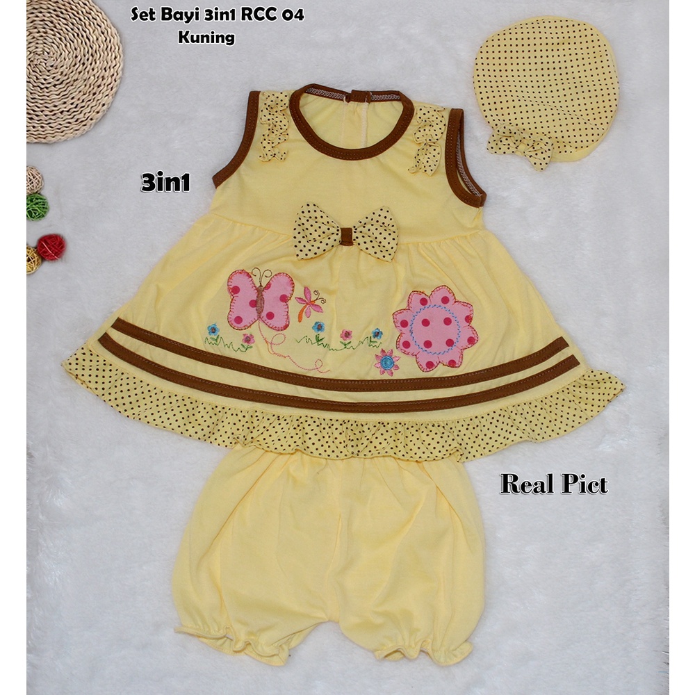 Set Baby RCC04/Setelan Pakaian Anak Tanpa Lengan / Setelan Bayi Usia 0-6 Bln / Baju Bayi Lekbong ( Tanpa lengan ) / Setelan Baju Dan Celana Pendek Anak Bayi + Ada TOPI