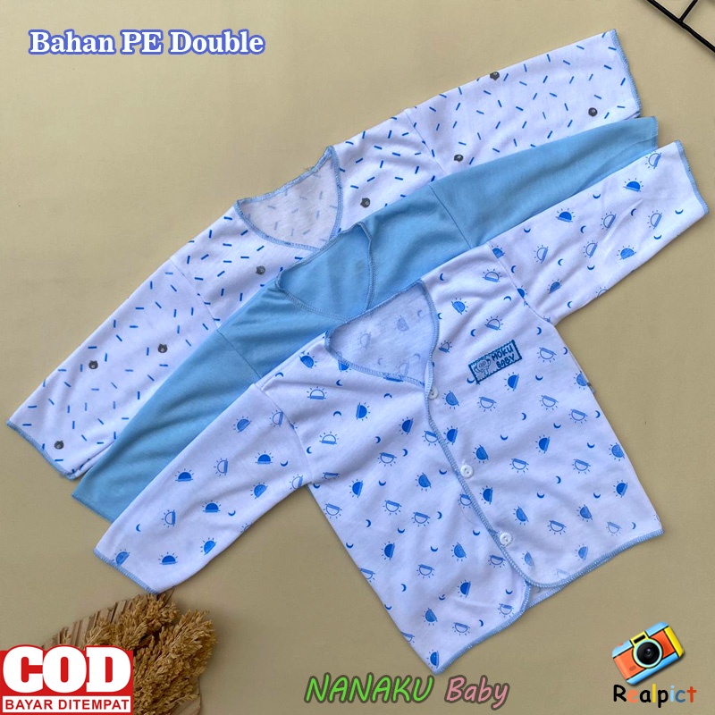 Isi 3 PCS Baju Newborn Bayi Baru Lahir Lengan Panjang Kancing Depan Seri Biru Usia 0-3 Bulan - Ana Baby