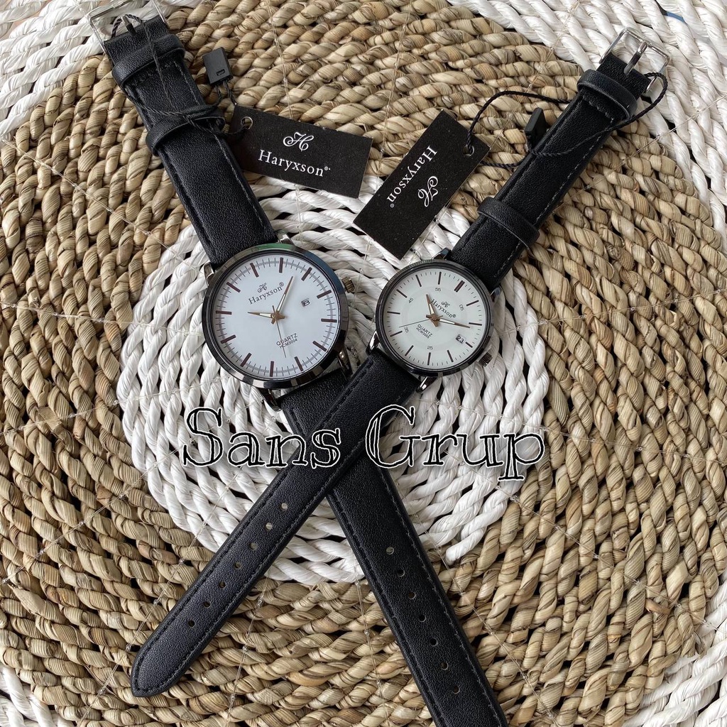 Jam mewah couple pasangan anti air  jam tangan mewah pria dan wanita model kulit tanggal aktif free 