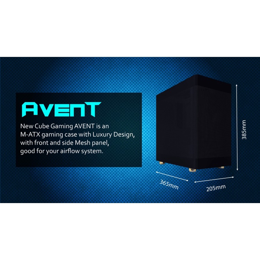 Casing CUBE GAMING AVENT BLACK - mATX - FRONT-TOP &amp; SIDE MESH PANEL