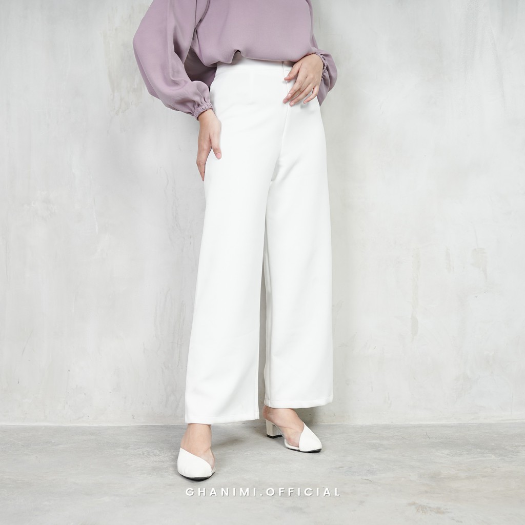 Ghanimi - Aliana Kulot / Celana Highwaist Polos / Celana kulot panjang Highwaist sleting / Kulot Hitam Putih panjang / kulot kerja daily casual formal