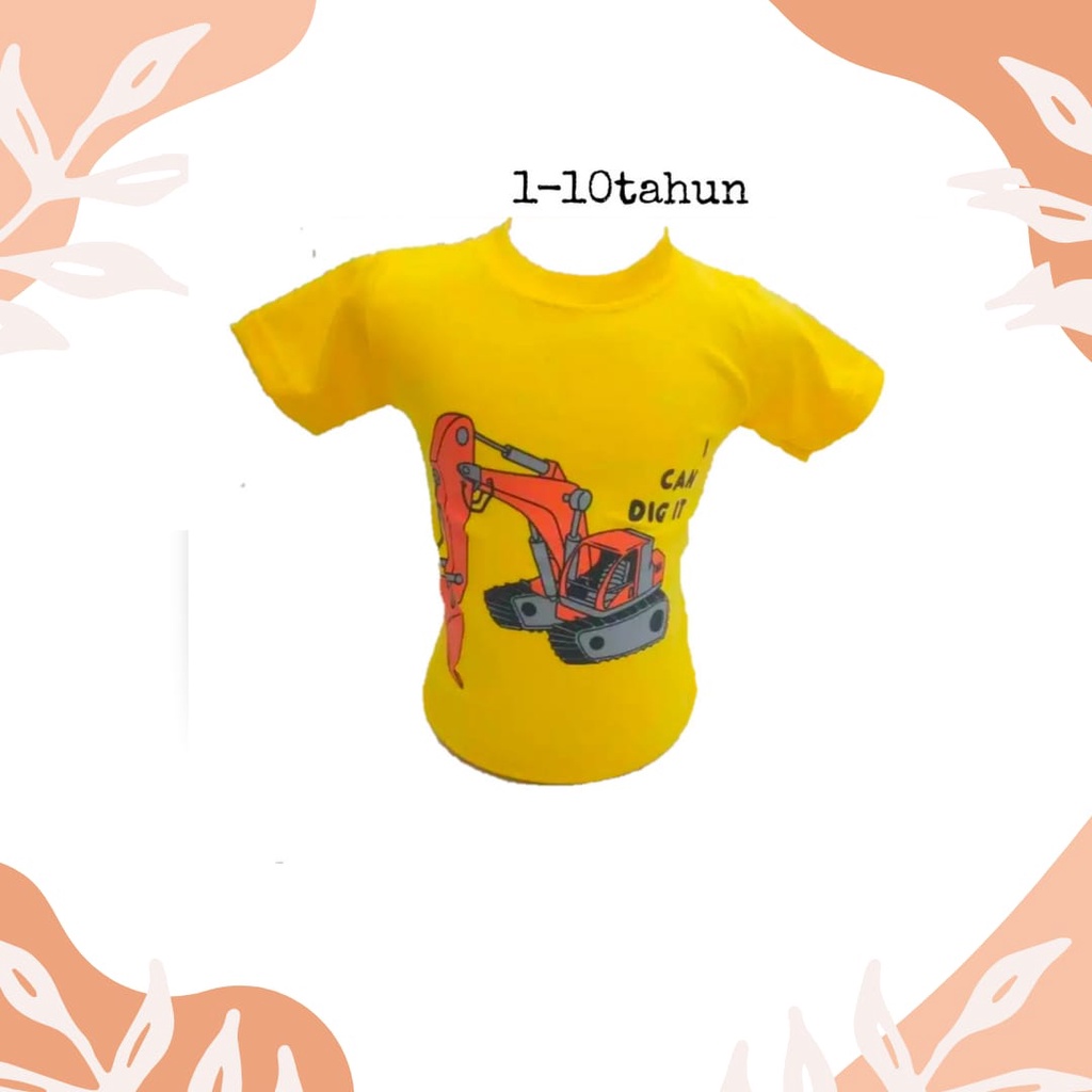 Terkeren Kaos Anak Laki laki Motif Excavator Kaos Anak Laki laki 1-10 Tahun
