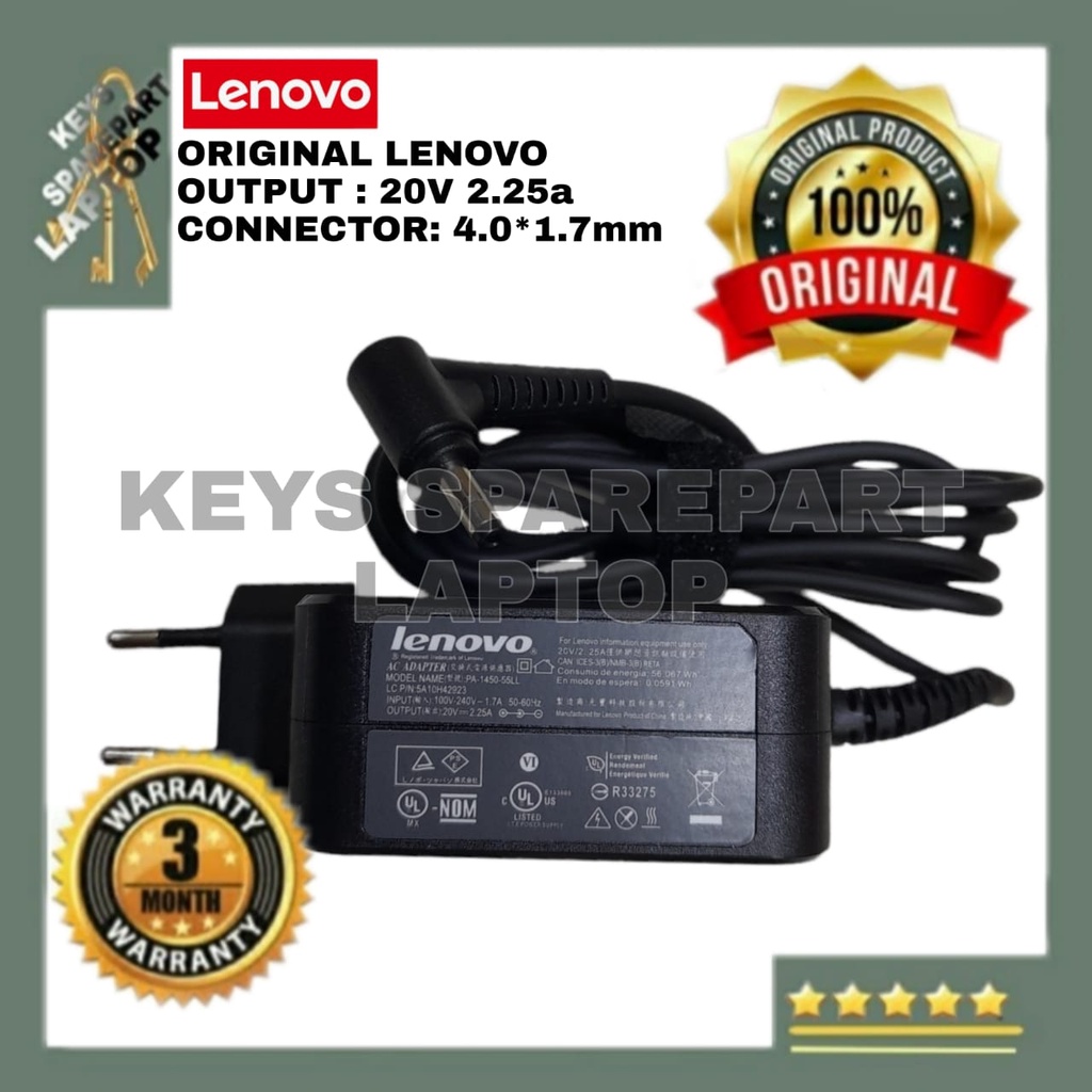 ADAPTOR CHARGER CASAN LAPTOP IDEAPAD LENOVO 20V 2.25 4.0 1.7MM KOTAK COLOK KEClL ORIGINAL 110 110S 110S-11 110S-11IBR 100 100-15 100-15IBY 100-15IBD PA-1450-55LU ADL45WCG ADP-45DW 100s 100S-14IBR 100S-14IBY 110-14ISK 120S-11 120S-11IAP