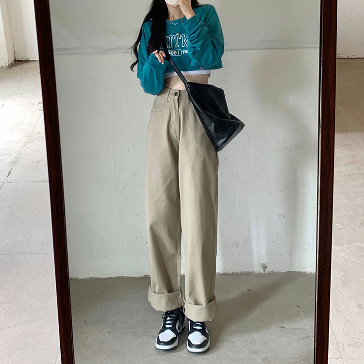 New Korean style straight leg  loose light  khaki  jeans