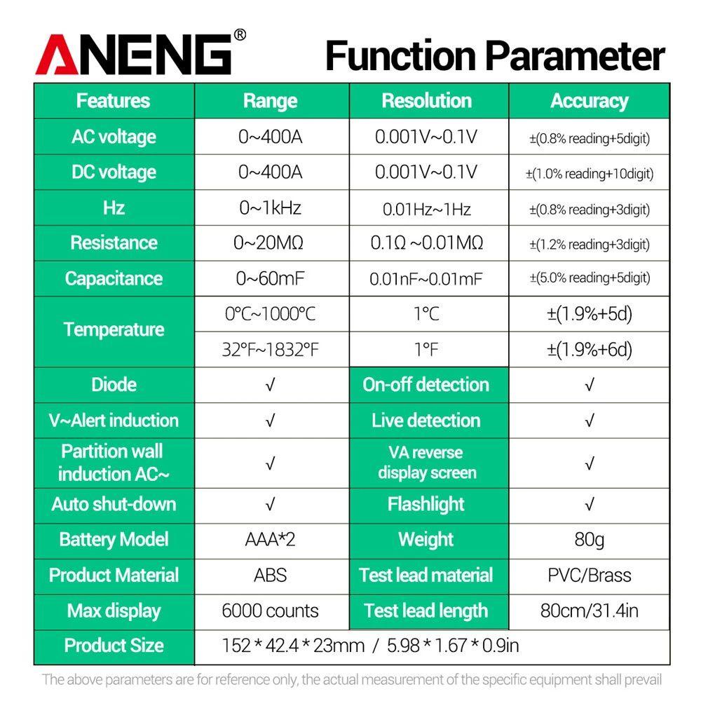 Solighter Digital Smart Multimeter ANENG AN998 Auto Ranging AC/DC Voltmeter Temp Ohm Hz Alat Detektor Digital Profesional Meter