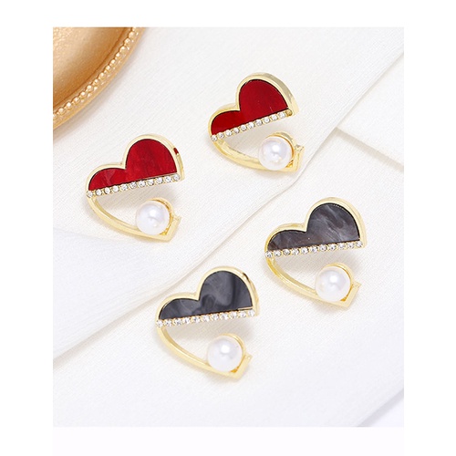 LRC Anting Tusuk Fashion Black Metal Heart Stud Earrings A63174