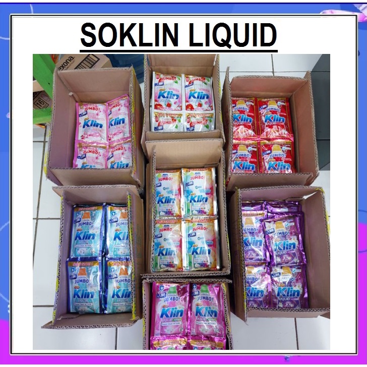 1 DUS DETERGEN CAIR SOKLIN LIQUID JUMBO 120 + 20 SACHET SOFTERGENT 45 mL SO KLIN 1 RENTENG 6 + 1 PCS