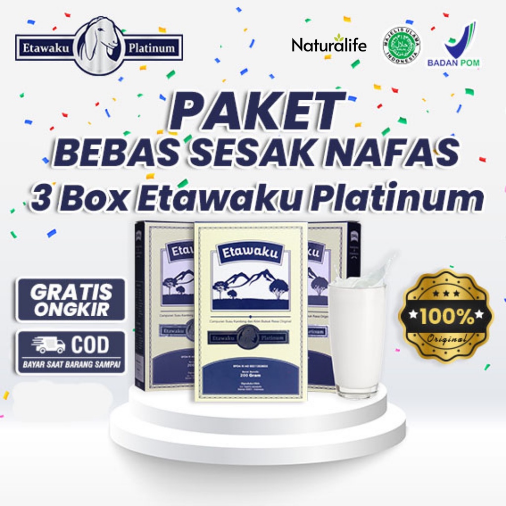 

PAKET 3 BOX ETAWAKU PLATINUM - Susu Kambing Etawa Provit Solusi Atasi Masalah Gangguan Pernapasan / Asma / Lutut Sakit Tulang Sakit Nyeri Sendi Tulang Keropos Osteoporosis Obat Nafas Napas Lega Minuman Kesehatan Termurah Terlaris Terampuh