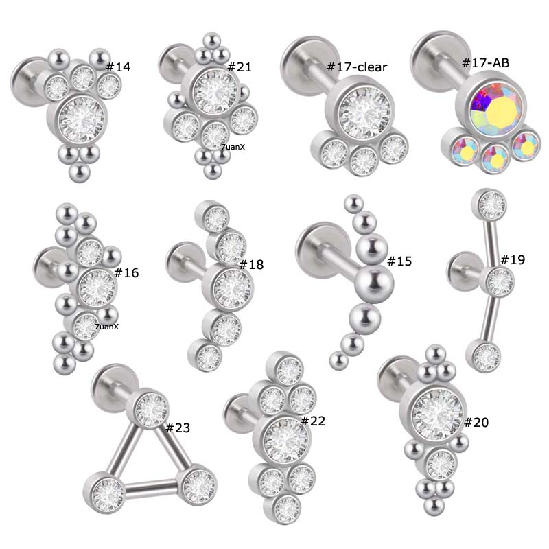 1 Piece Internal Thread Stainless Steel 16Gauge Labret Lip Barbell Cartilage Helix Rook Piercing