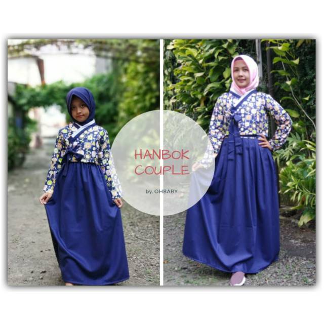 Gamis Hanbok Ohbaby Warna Biru Bisa Couple Ibu dan Anak