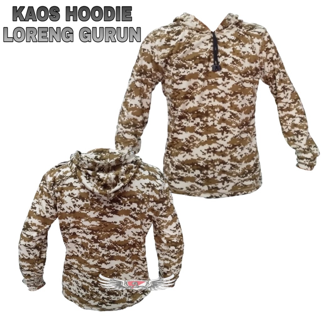 Kaos hoodie pria TNI loreng gurun