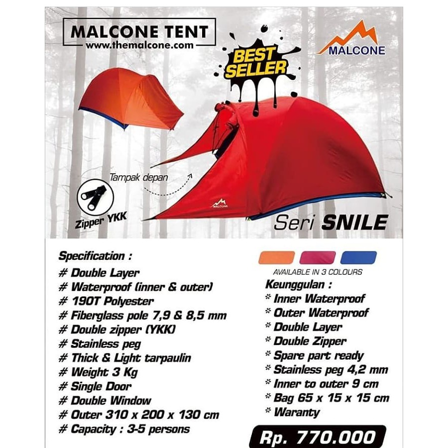 Tenda 4P orang Double Layer Malcone Snile Murah Surabaya