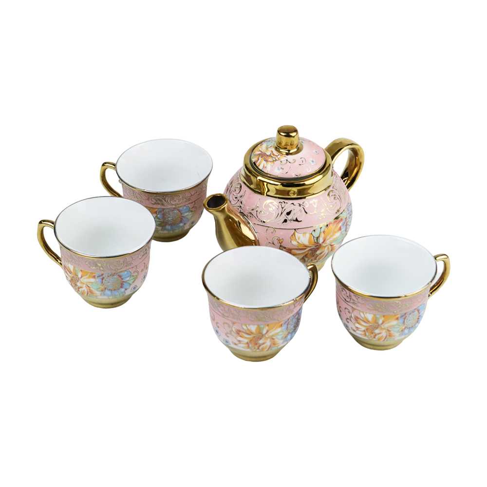 Cangkir Teko Keramik Set 4 Cups 1 Pot European Style Gelas Cup Ceramic Desain Elegan Kado Istimewa Berkualitas