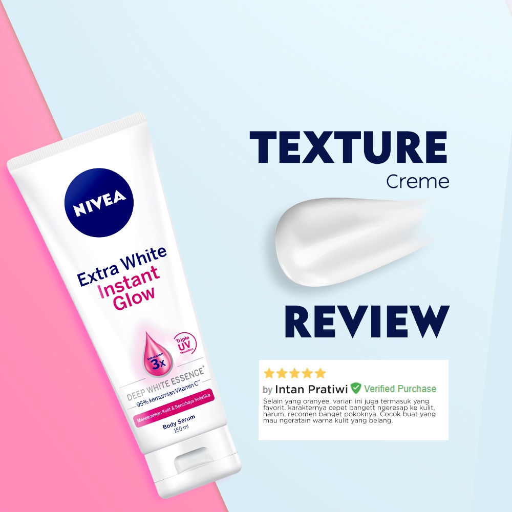 NIVEA Extra White Instant Glow Body Serum SPF25 180ml / Body Lotion SPF15 200ml - Mencerahkan Kulit  (Kemasan Besar Kecil Sedang) - Handbody Hanbody Hand Body Handbodi Hanbodi Radian Smoth Putih Instan Glowing