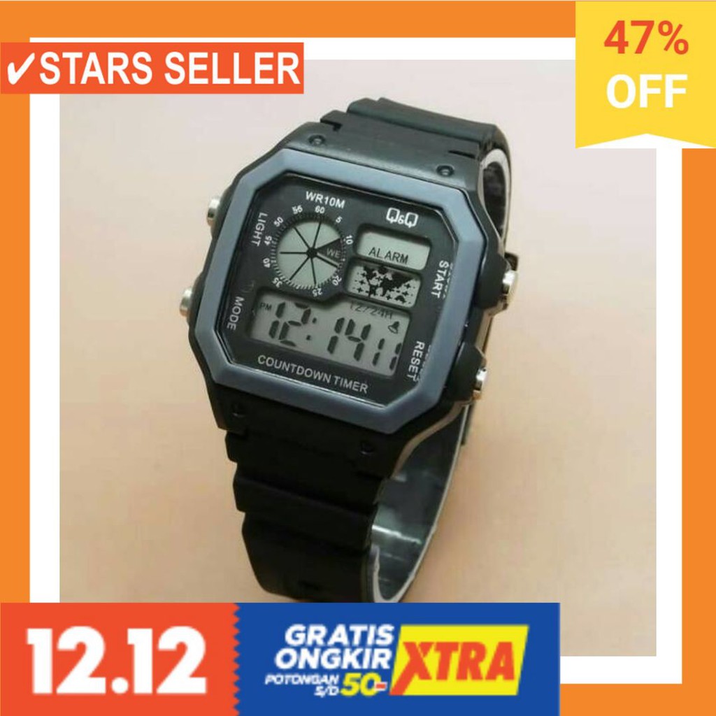 JAM TANGAN GROSIR MURAH LELAKI ANTI KARAT AIR LAKI / Jam Tangan Unisex QQ digital Kotak Black